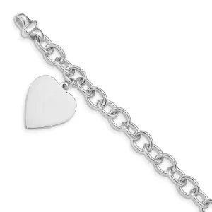 14k white gold heart link charm bracelet 8.5-Inch 17.5-mm width