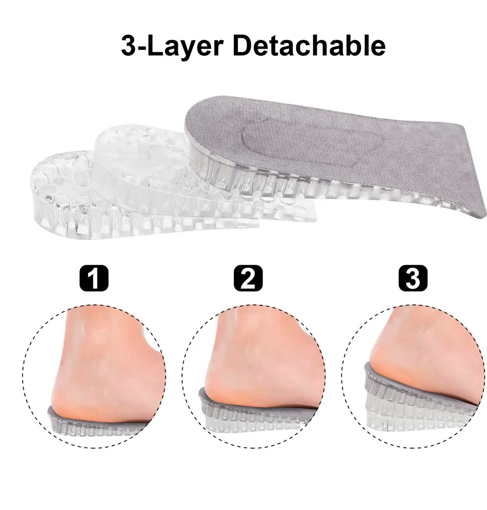 2 Pairs Heel Lift Inserts Height Increase Insole Invisible Heightening Insole Sillicone 3-Layer Heel