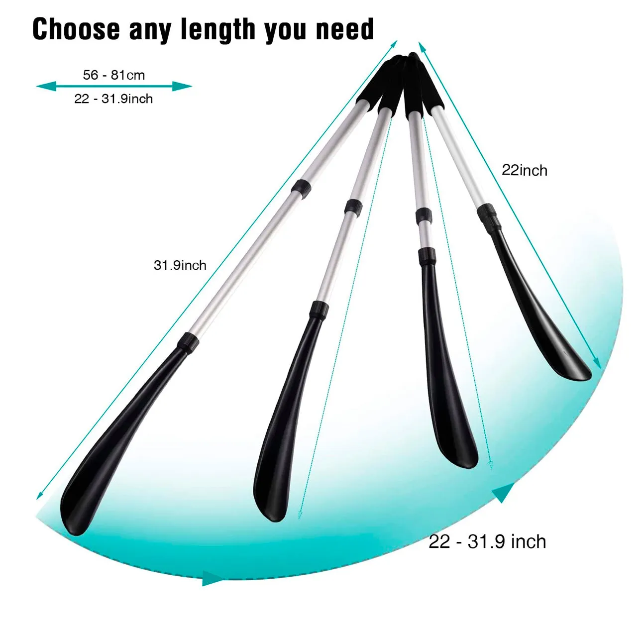 2-Pack Long-Handled Retractable Shoe Horn, 22- 31 Length