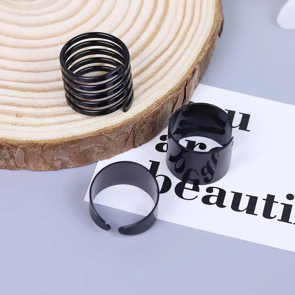 3Pcs Punk Black Wide Rings Female Anillos Stack Plain Band Midi Mid Finger Knuckle Rings Set for Women Anel Rock Jewelry Male