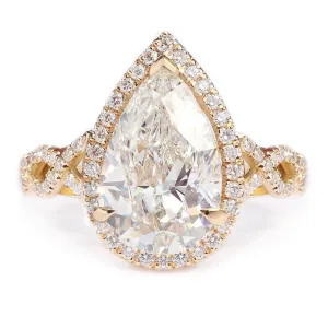 5 Carat Pear Shape Diamond Unique Engagement Ring, Romeo