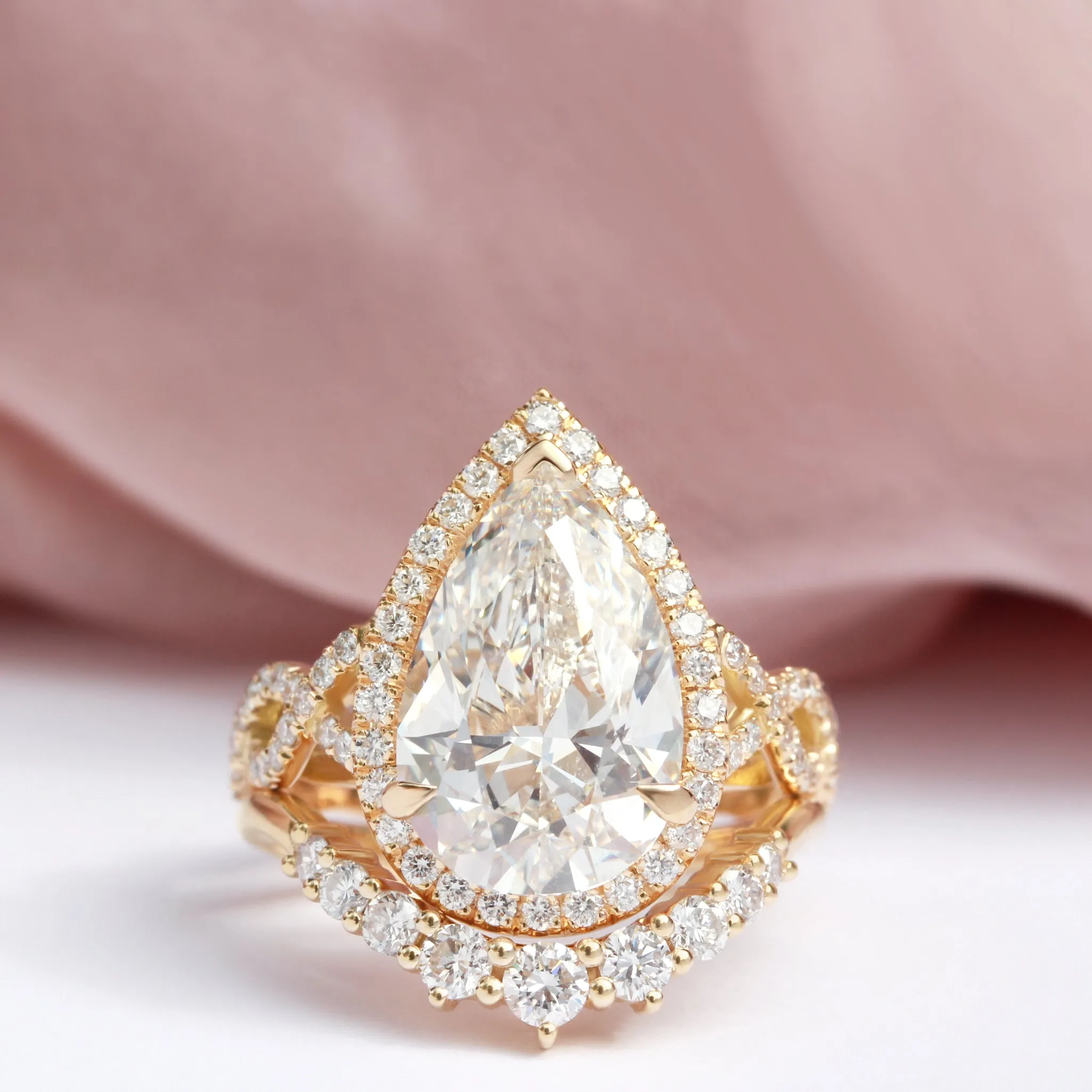 5 Carat Pear Shape Diamond Unique Engagement Ring, Romeo