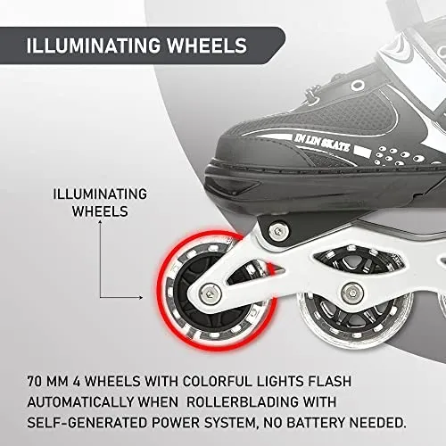 732 Aluminum-Alloy Adjustable Inline Skates | 70mm Wheels | Medium (Black)