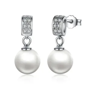 925 Sterling Silver Simulated Pearl Pendant Earring