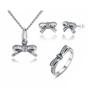 925 Sterling Silver Sparkling Bow Knot Jewelry Sets