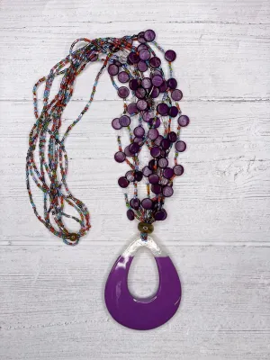 Alisha D Multi Strand Teardrop Pendant Purple White Resin Women's Necklace