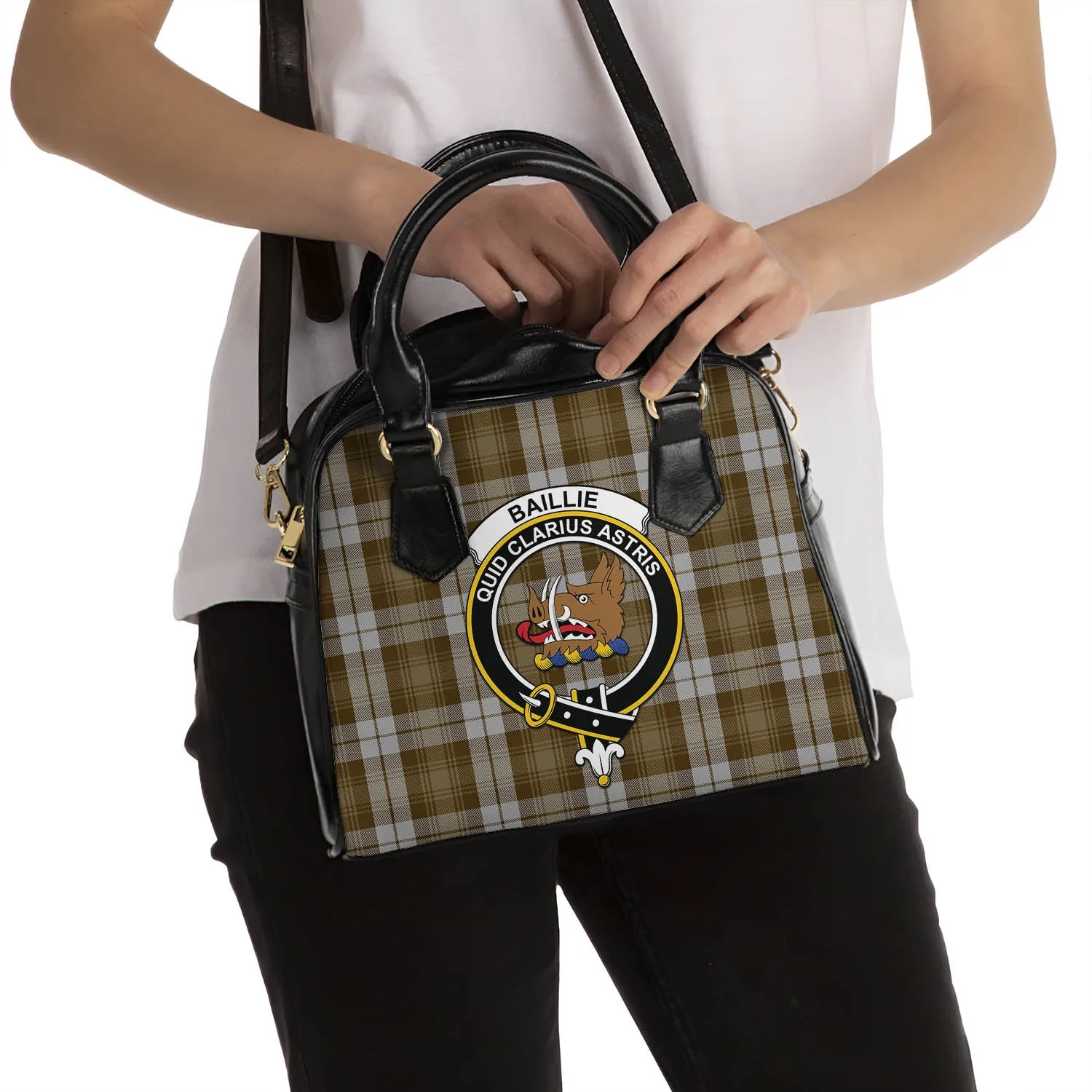 Baillie Dress Tartan Shoulder Handbags with Family Crest