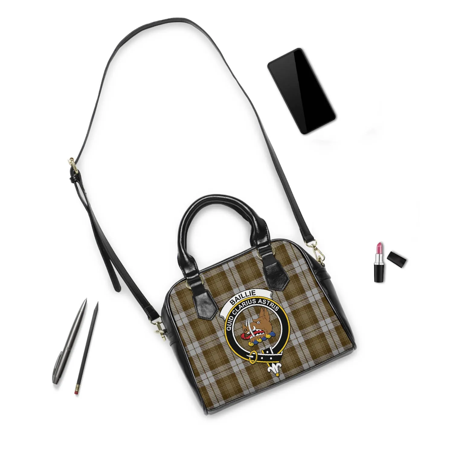 Baillie Dress Tartan Shoulder Handbags with Family Crest