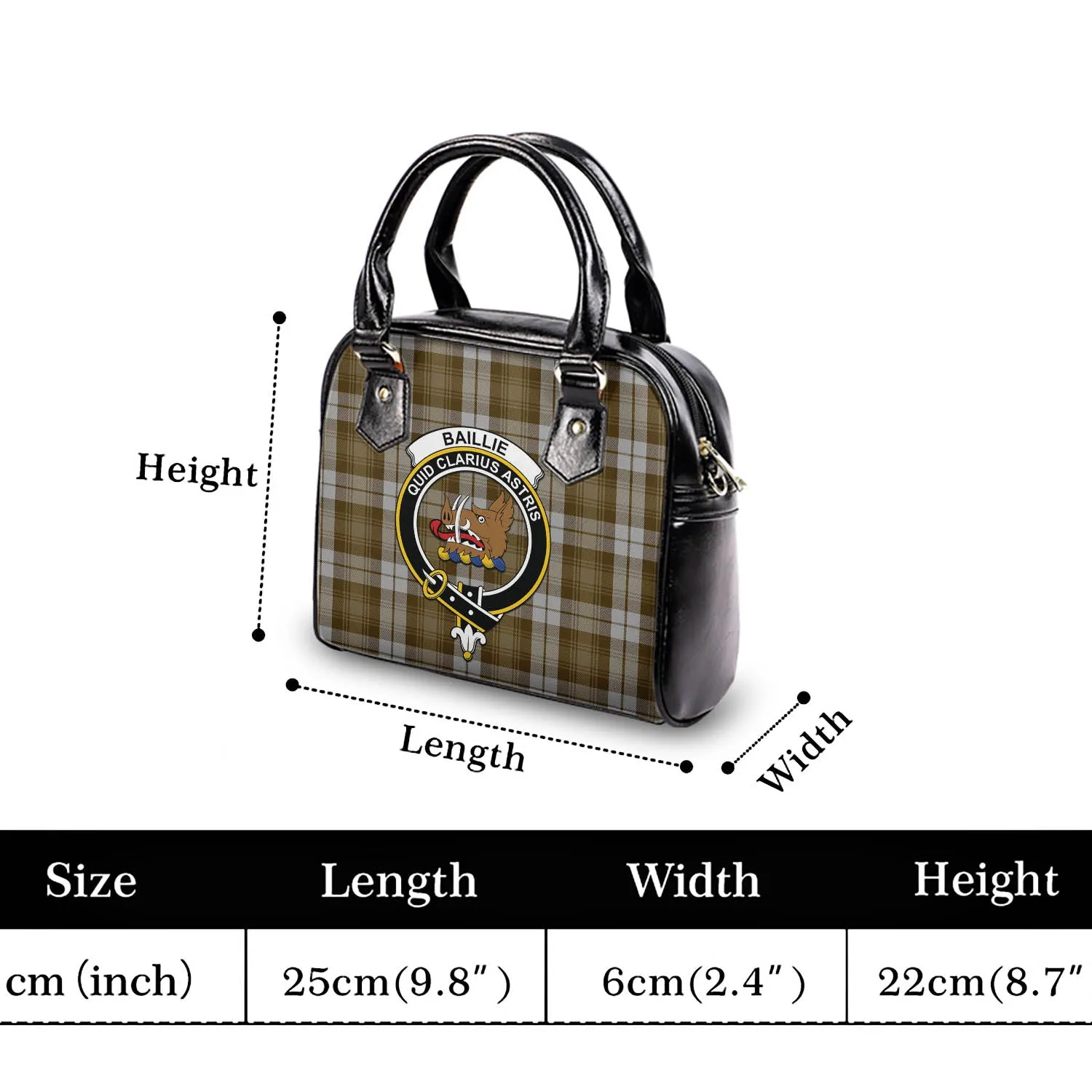 Baillie Dress Tartan Shoulder Handbags with Family Crest