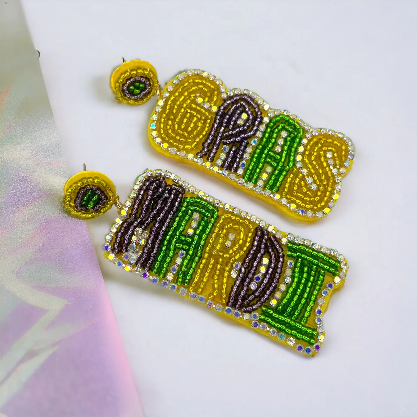 Beaded Mardi Gras Earrings - Purple Green Gold, Mardi Gras Mask, New Orleans, Mardi Gras Jewelry, Beaded Earrings, Mardi Gras Accessories