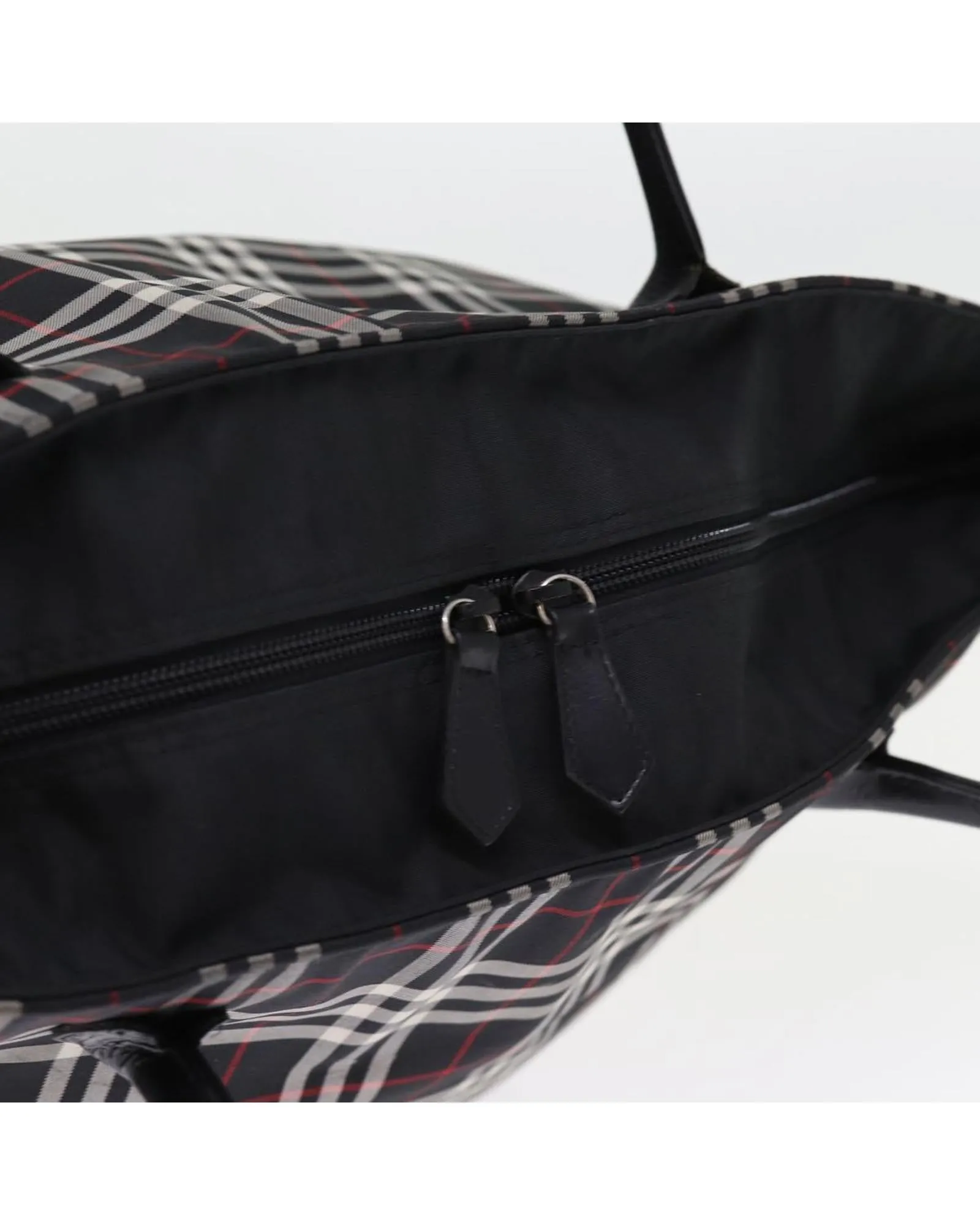 Black Nylon Tote Bag with Nova Check Pattern