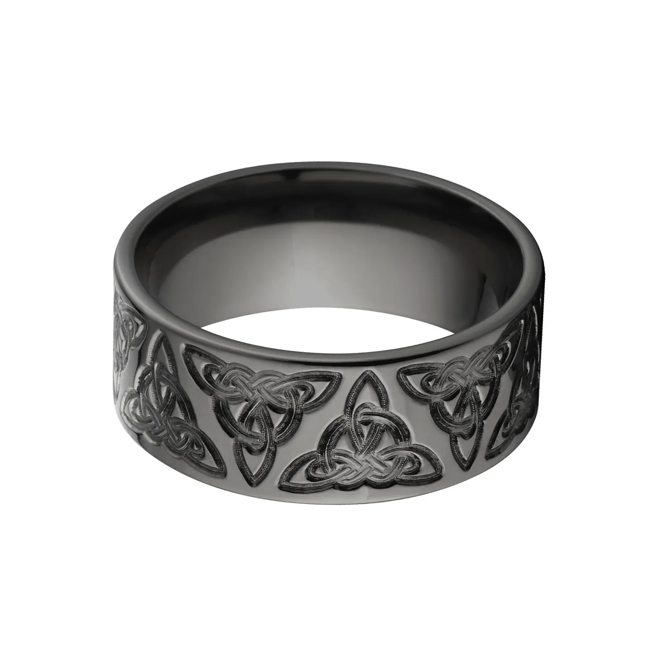 Carved Outline Celtic Rings: Men's Black Zirconium Ring