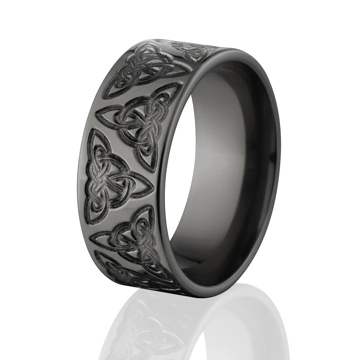 Carved Outline Celtic Rings: Men's Black Zirconium Ring