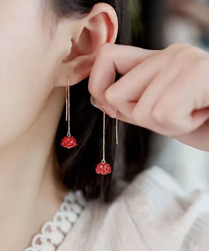 Chic Red Sterling Silver Ancient Gold Drop Earrings LY9213