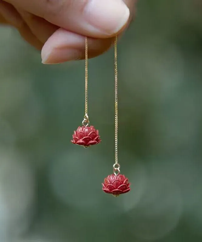 Chic Red Sterling Silver Ancient Gold Drop Earrings LY9213