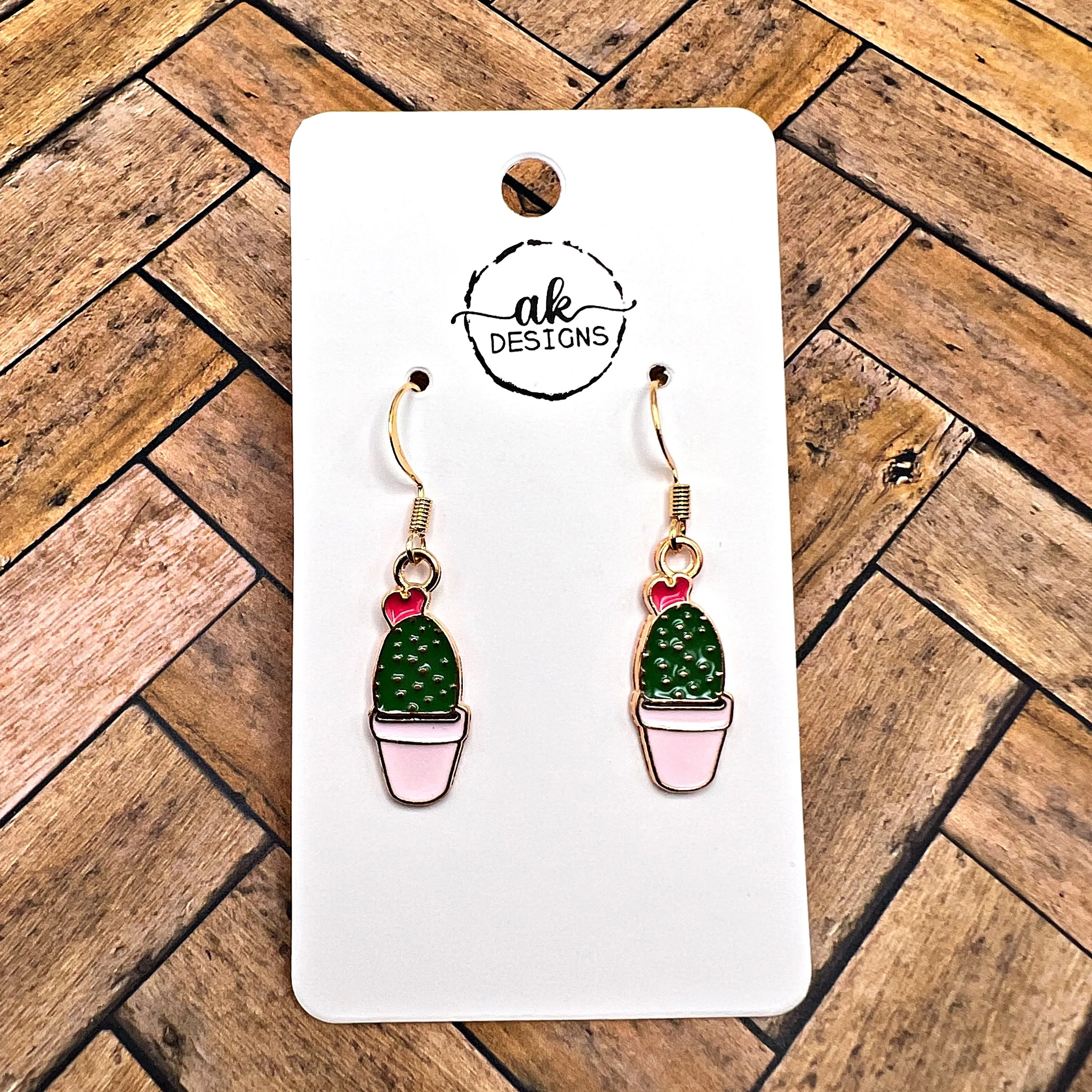 Choice of Goldtone Cactus Succulent Potted Flower Pot Plant  Earrings