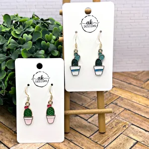 Choice of Goldtone Cactus Succulent Potted Flower Pot Plant  Earrings