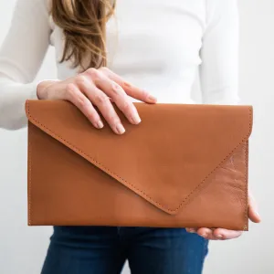 Dazzlo Genuine Leather Envelope Clutch - Black/Tan - 12"