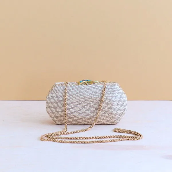 Dusty Rose Houndstooth Clutch - Straw Clutch