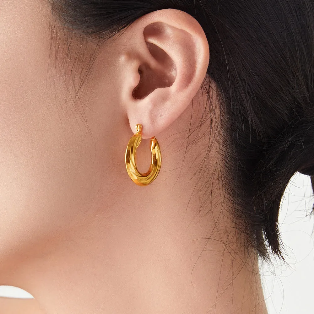 Geometric Gold Plated Twist Earrings with Multi-Layer Texture