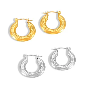 Geometric Gold Plated Twist Earrings with Multi-Layer Texture