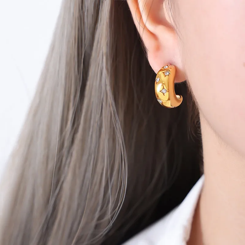 Geometric Zircon Gold-Plated Earrings with Simple Chic Style