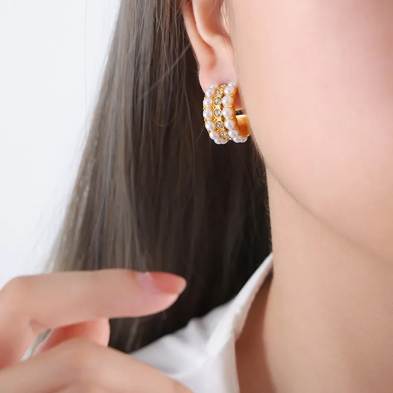 Geometric Zircon Gold-Plated Earrings with Simple Chic Style