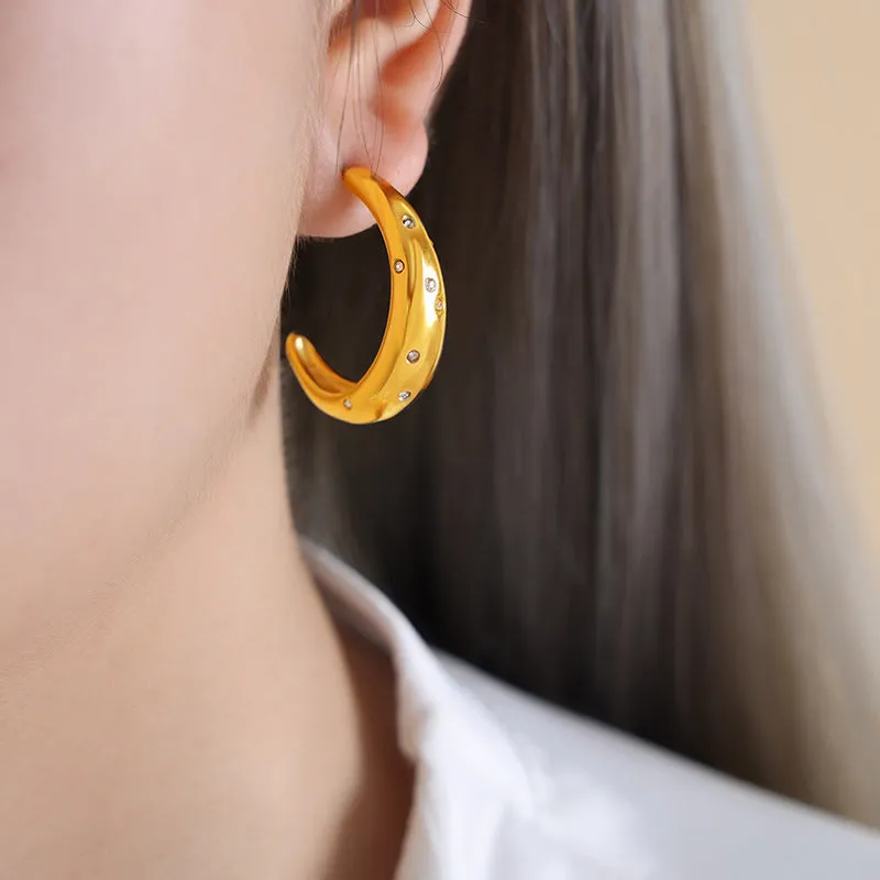 Geometric Zircon Gold-Plated Earrings with Simple Chic Style