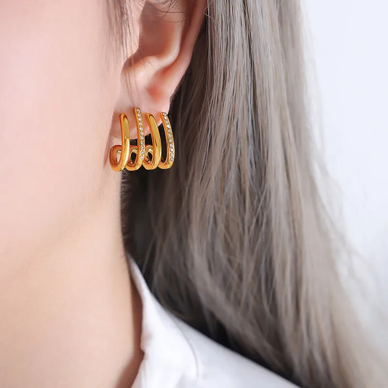 Geometric Zircon Gold-Plated Earrings with Simple Chic Style