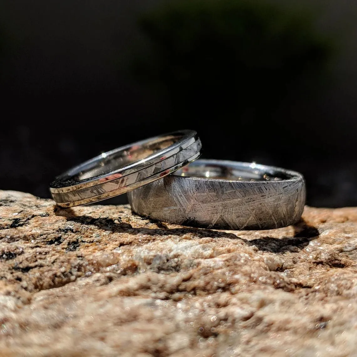 Gibeon Meteorite Ring Set with Cobalt & Aerospace Grade Titanium - USA made