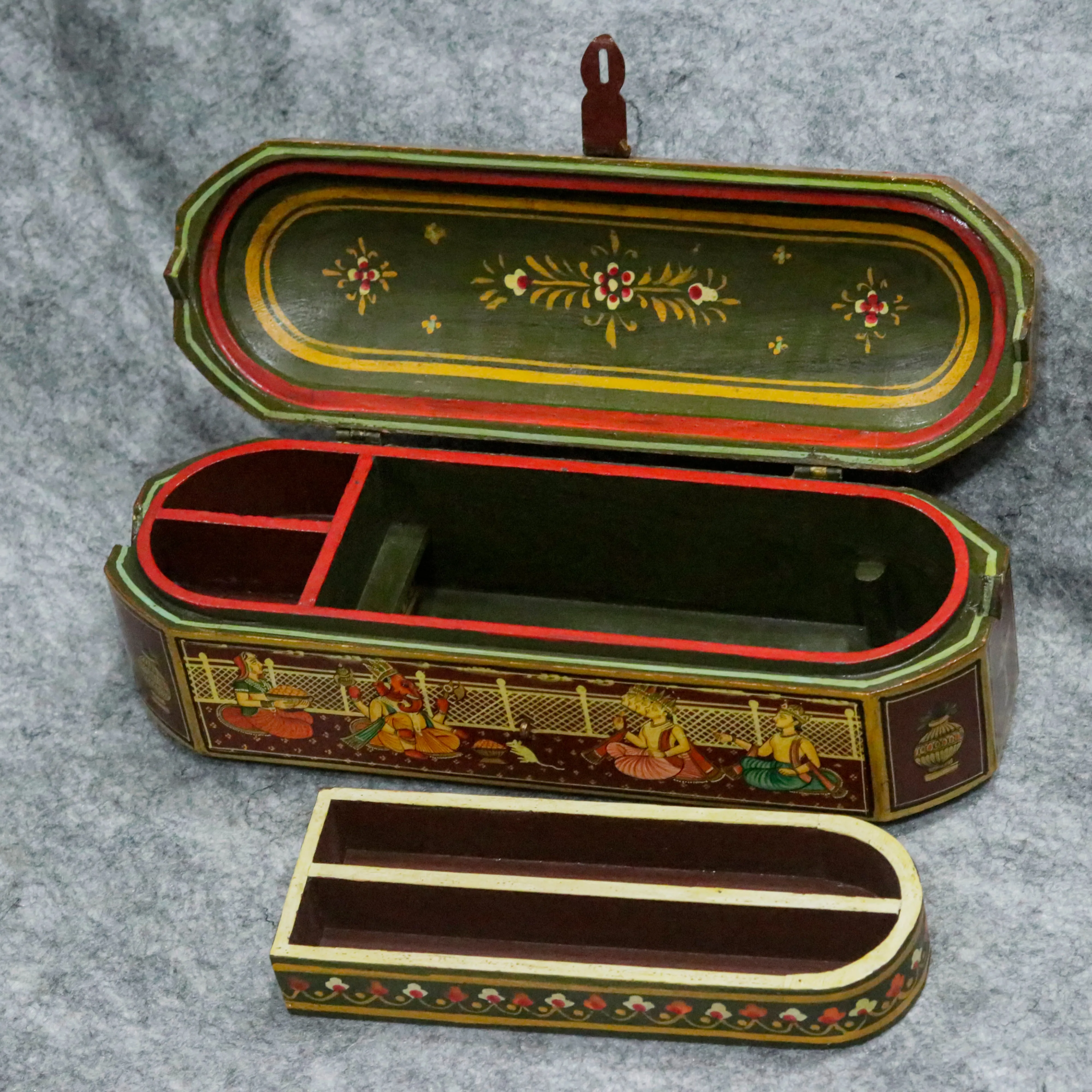 Hand Painted Indian Art jeweler box with multiple slots