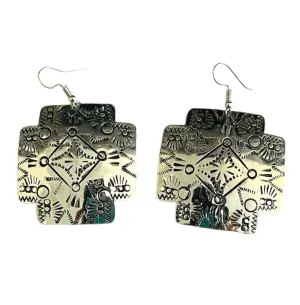 Handmade Silver Tone Western Textured Earrings