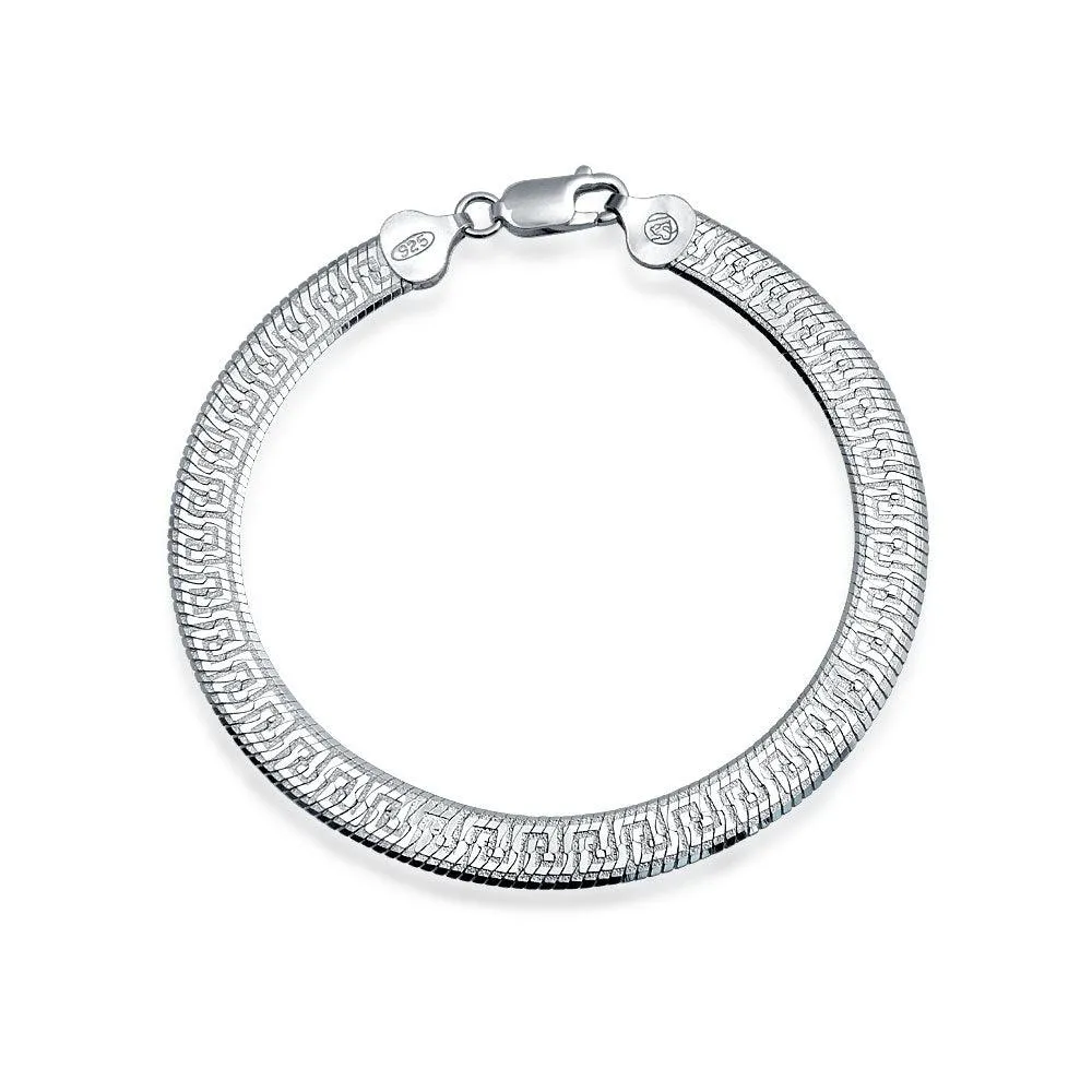 Herringbone Reversible Flat Greek Key Chain Collar Necklace Bracelet .925 Silver