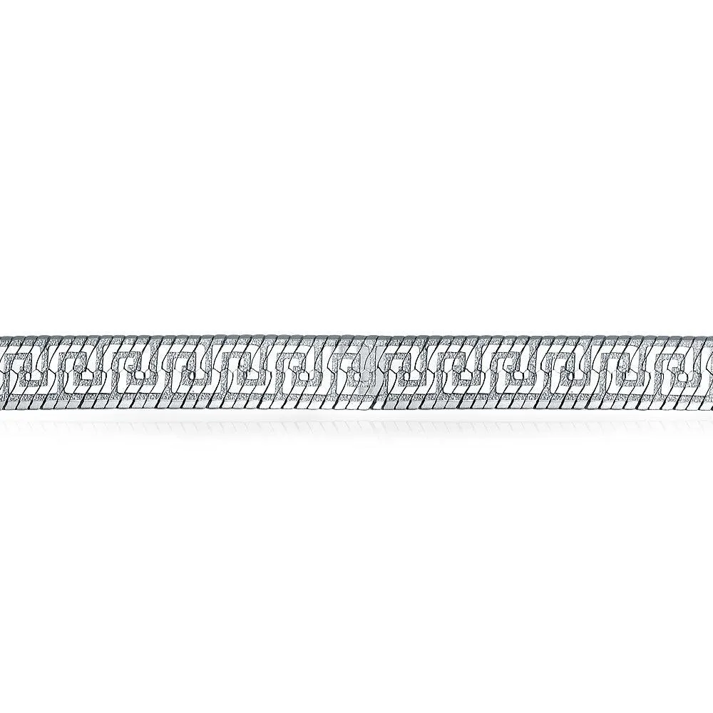 Herringbone Reversible Flat Greek Key Chain Collar Necklace Bracelet .925 Silver