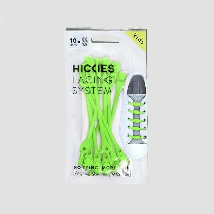 Hickies Laces Kids No Tie Elastic Shoelaces Trainers Straps 14 Pack - Lime