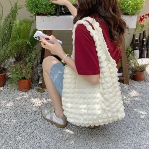 Large-Capacity Fluffy Quilted Shopping Tote Bags