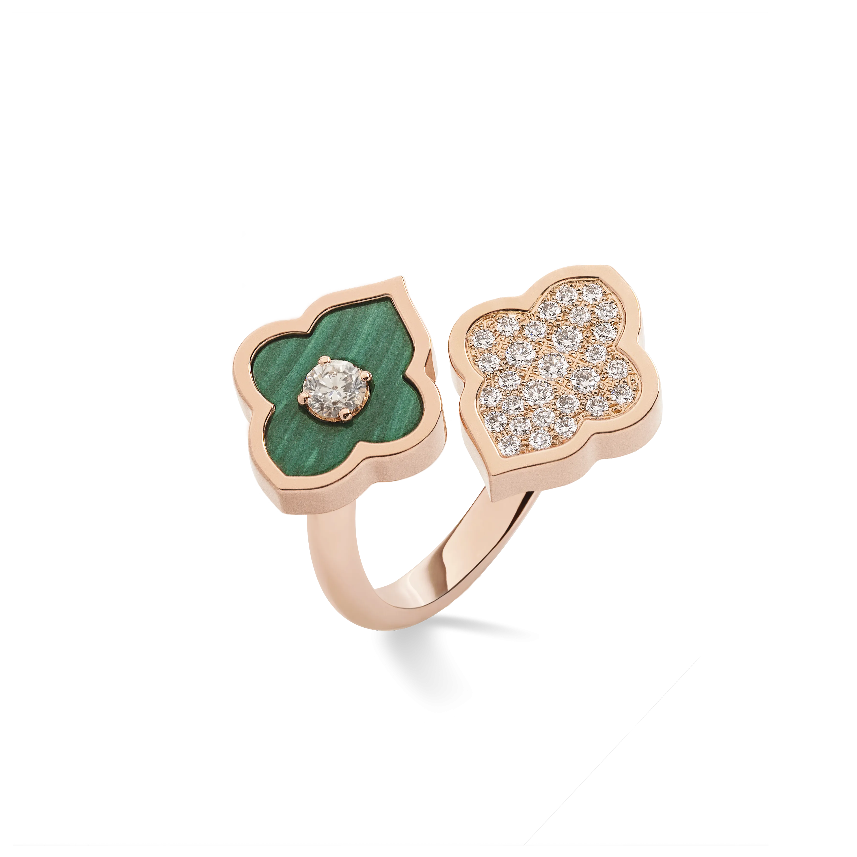 LUCE COLOUR - RING TOI ET MOI ROSE GOLD PAVE MALACHITE & 1 DIAMOND