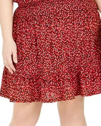 Michael Kors Women's Plus Printed Petal Fit & Flare Dress Red Size 0X | Red