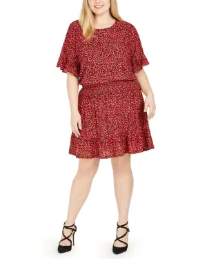 Michael Kors Women's Plus Printed Petal Fit & Flare Dress Red Size 0X | Red