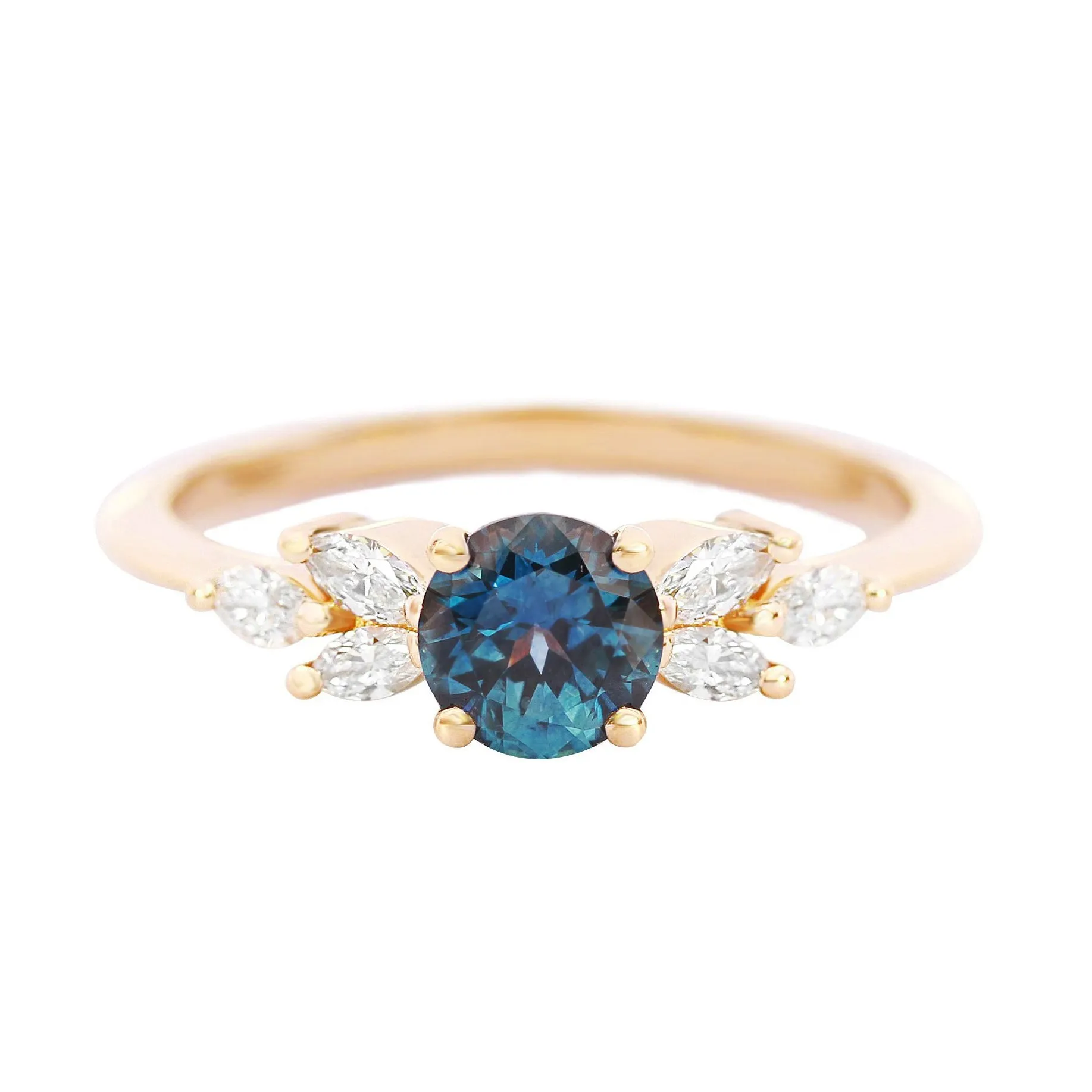 Montana Blue Sapphire and Marquise Diamonds Unique Engagement Ring - Penelope