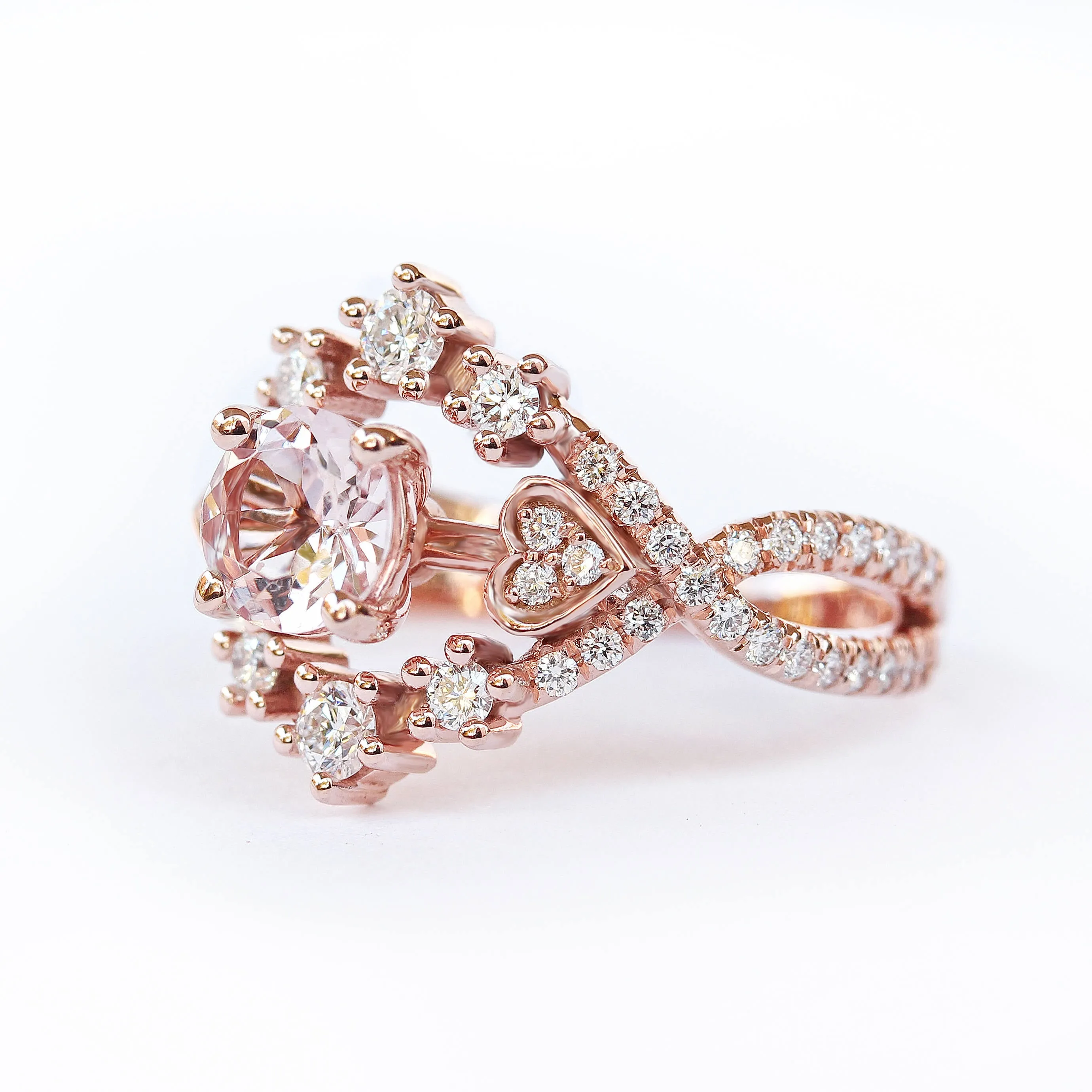 Morganite & Diamond Halo Unique Engagement Ring - Destiny ♥