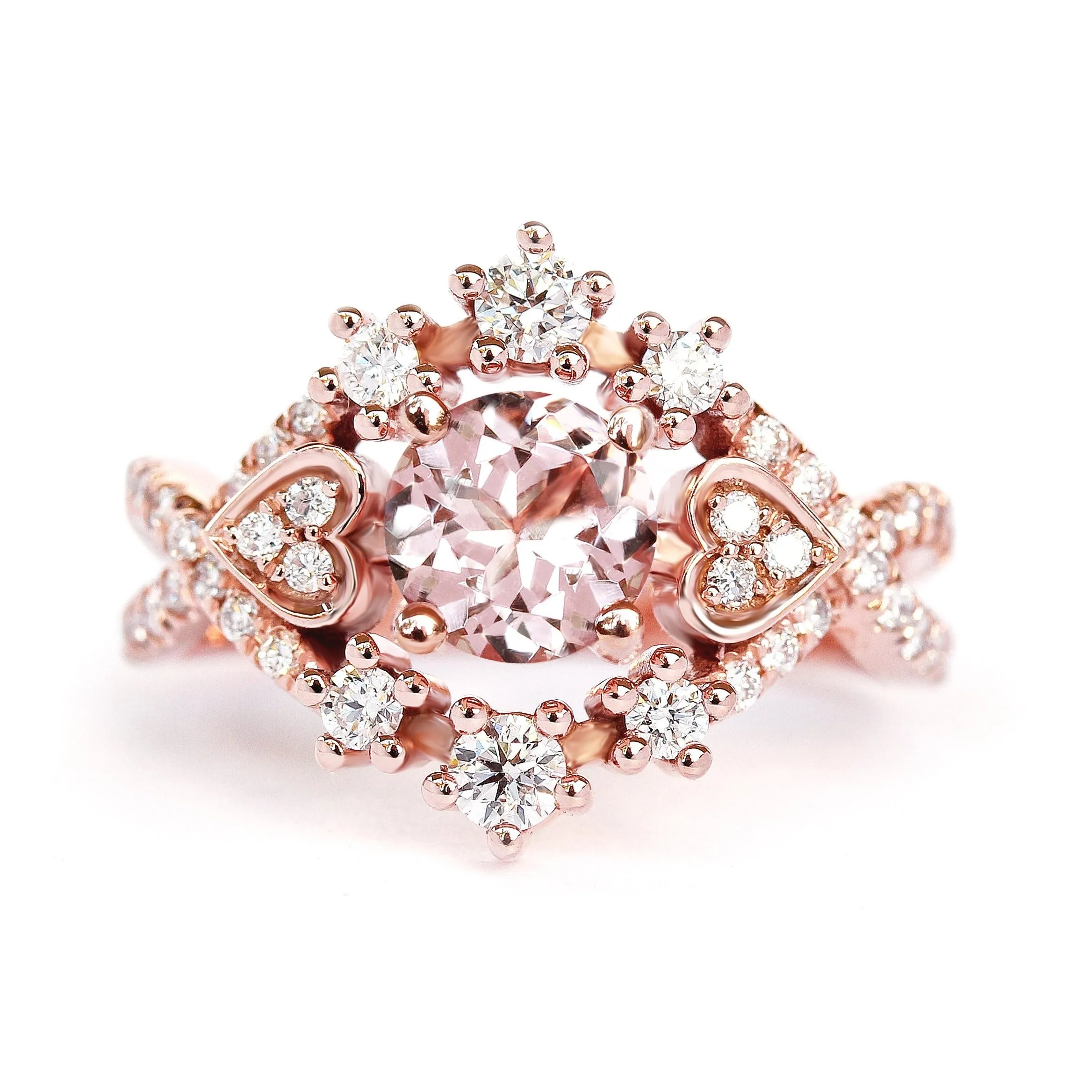 Morganite & Diamond Halo Unique Engagement Ring - Destiny ♥