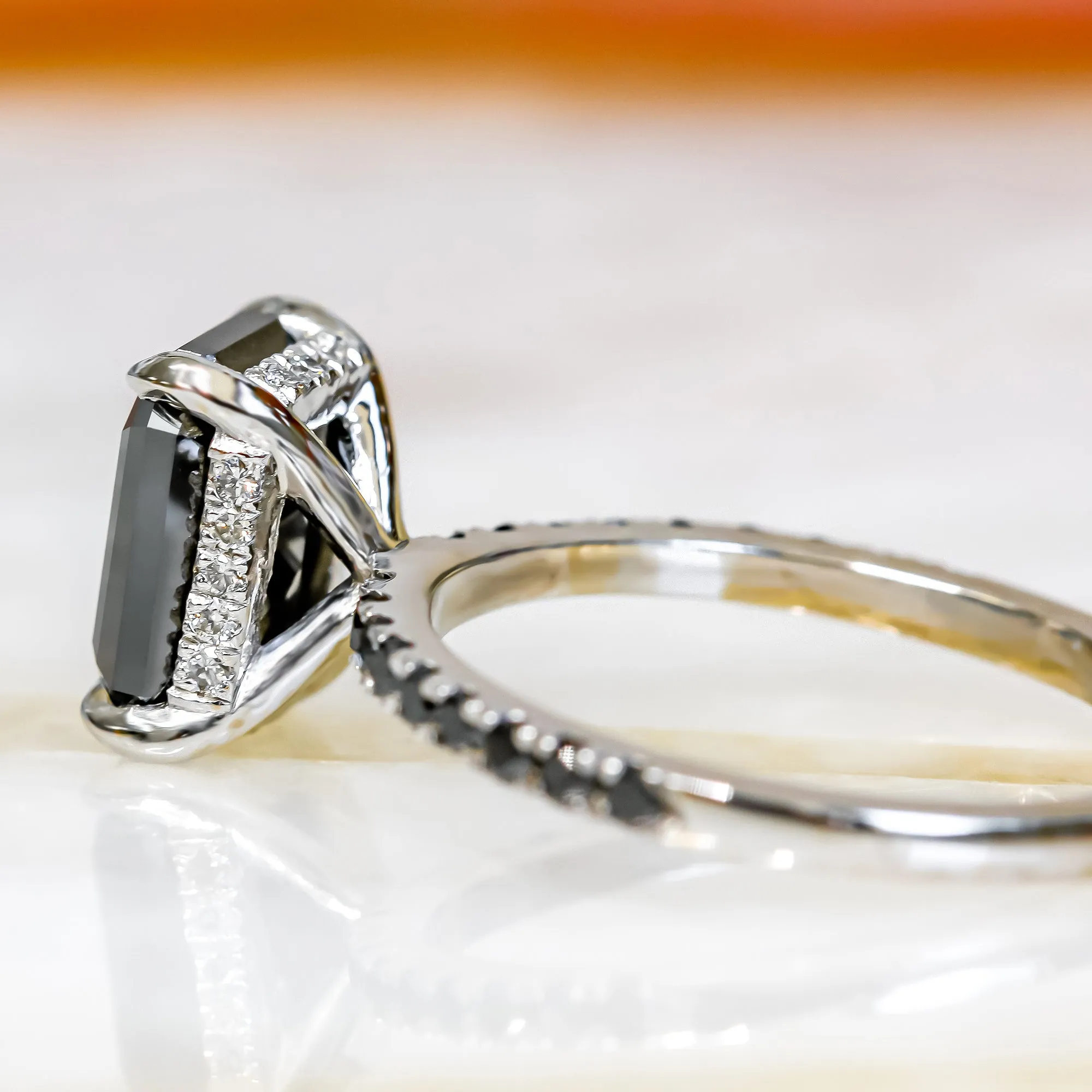 Noir Mystique  Unique  Natural Black Diamond Emerald Cut Engagement Ring