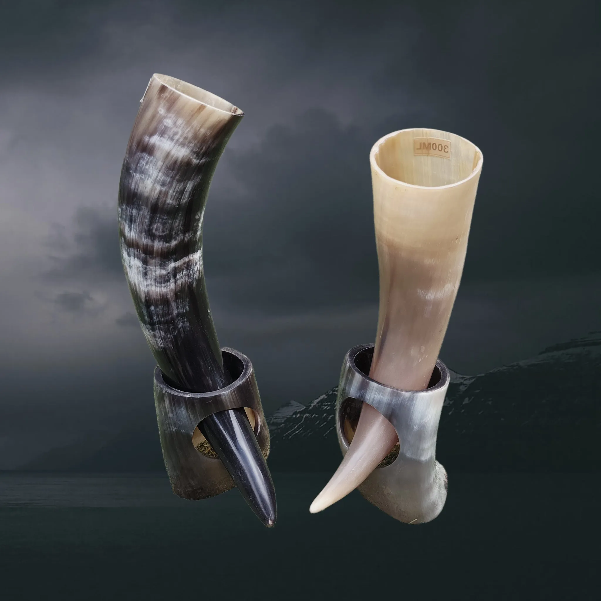 Ox Horn Small Polished Viking Drinking Horn With Horn Stand