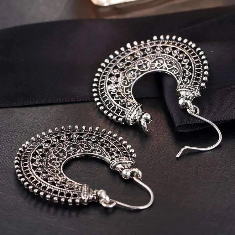 Patina Silver Crescent Hoop Earrings for Women