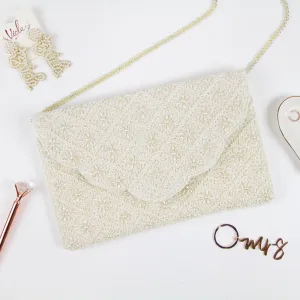 Plain White Scallop Pearl Clutch Bag