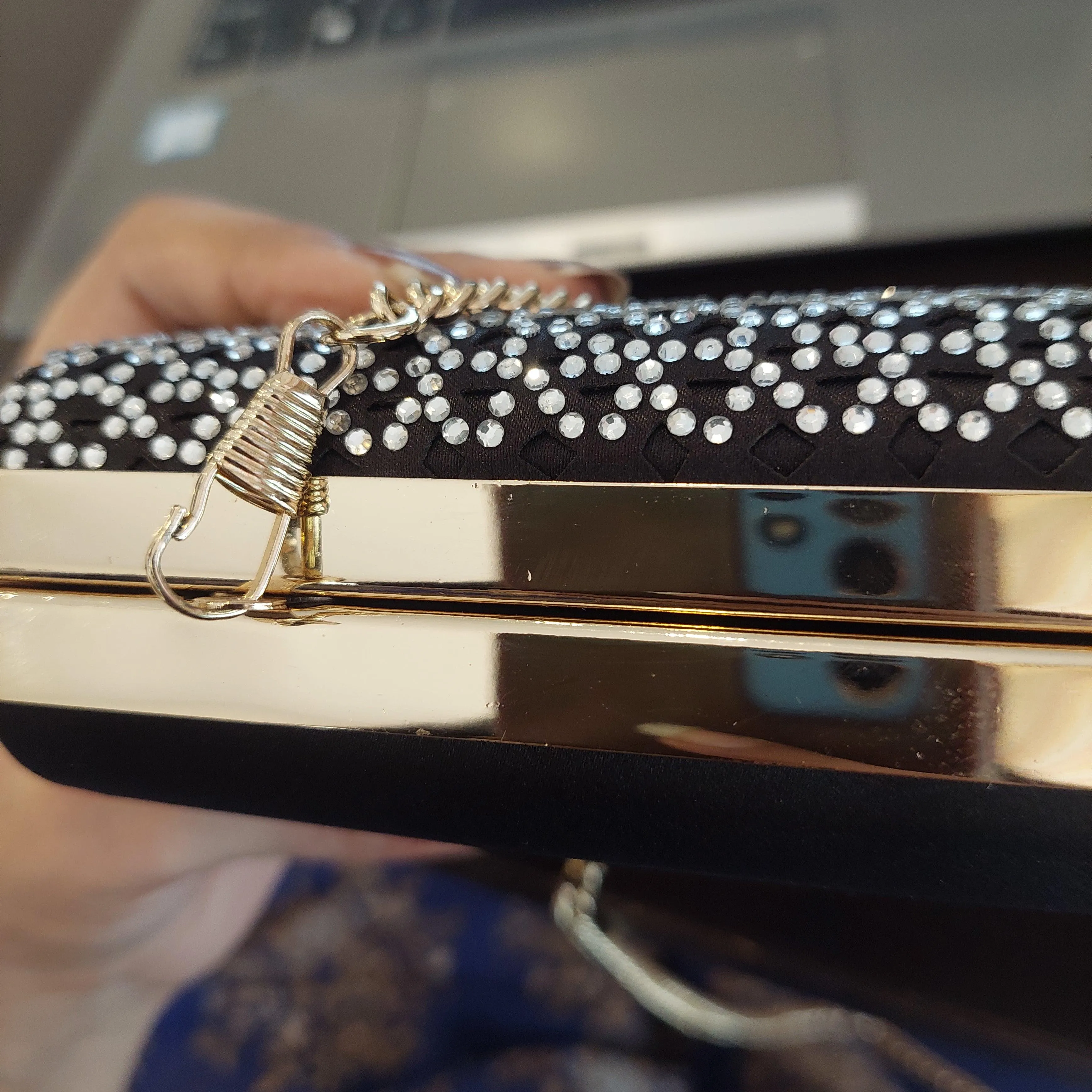 Pre-Loved Treasures - Steve Madden Black Satin with Silver Rhinestones Box Clutch | Gently Used