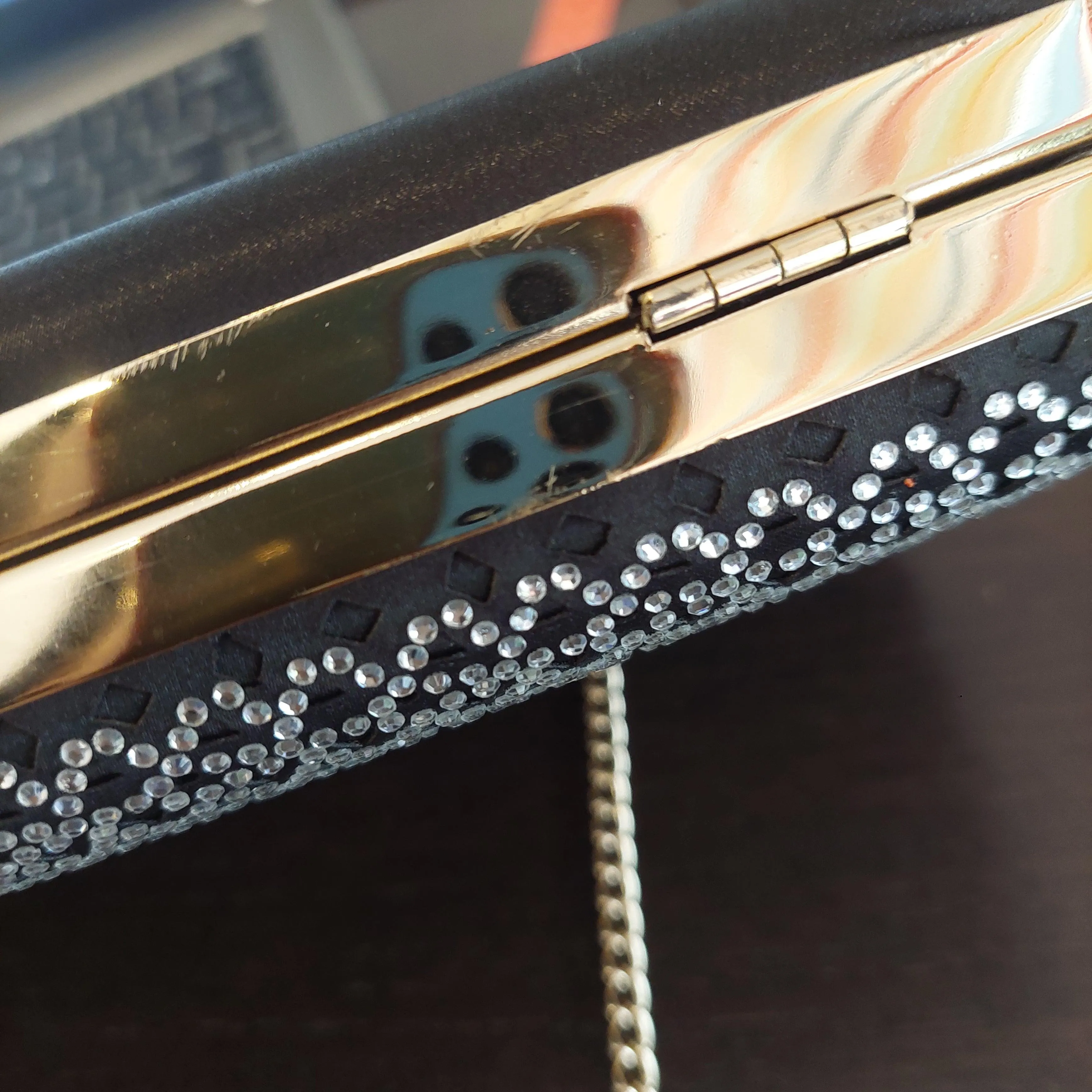 Pre-Loved Treasures - Steve Madden Black Satin with Silver Rhinestones Box Clutch | Gently Used