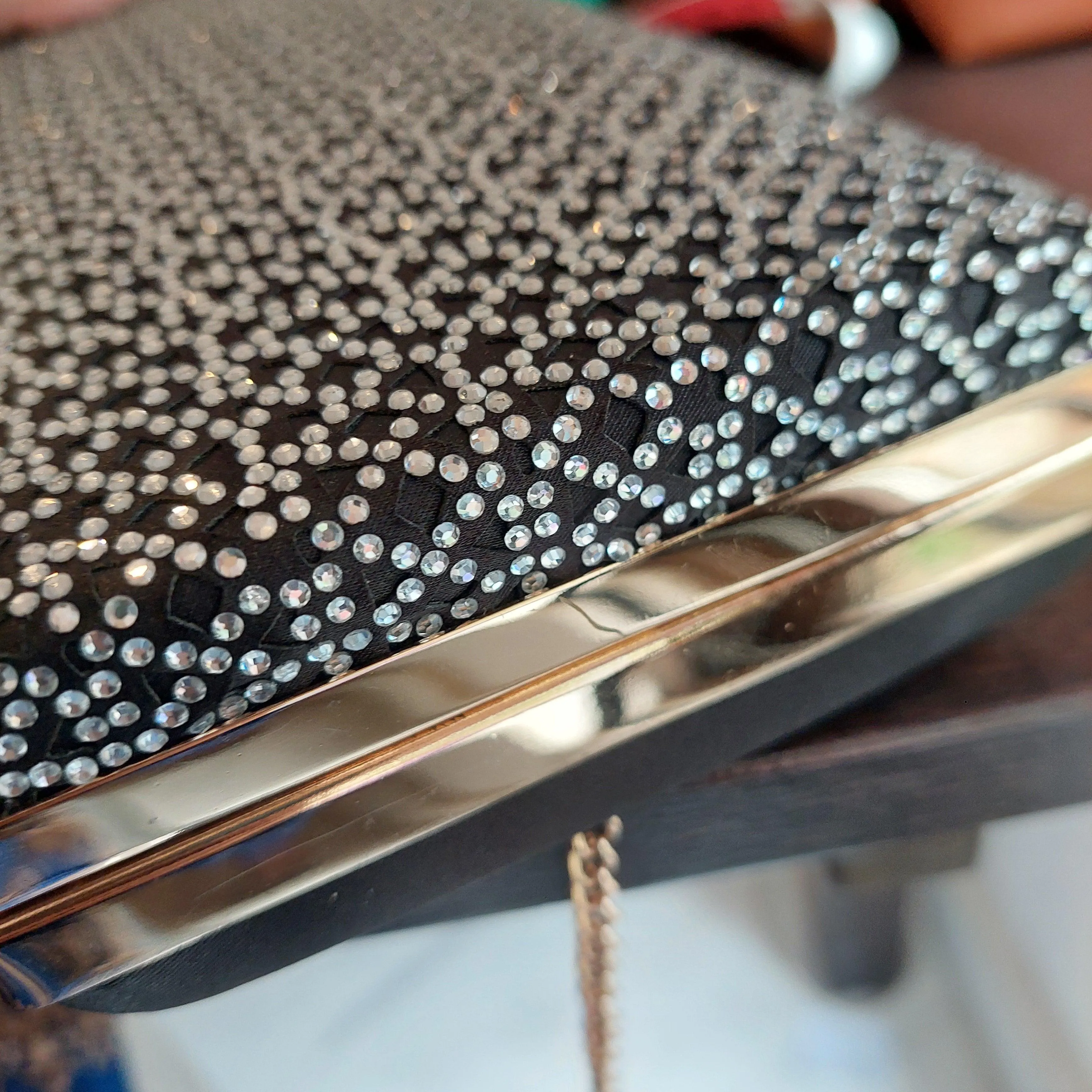 Pre-Loved Treasures - Steve Madden Black Satin with Silver Rhinestones Box Clutch | Gently Used