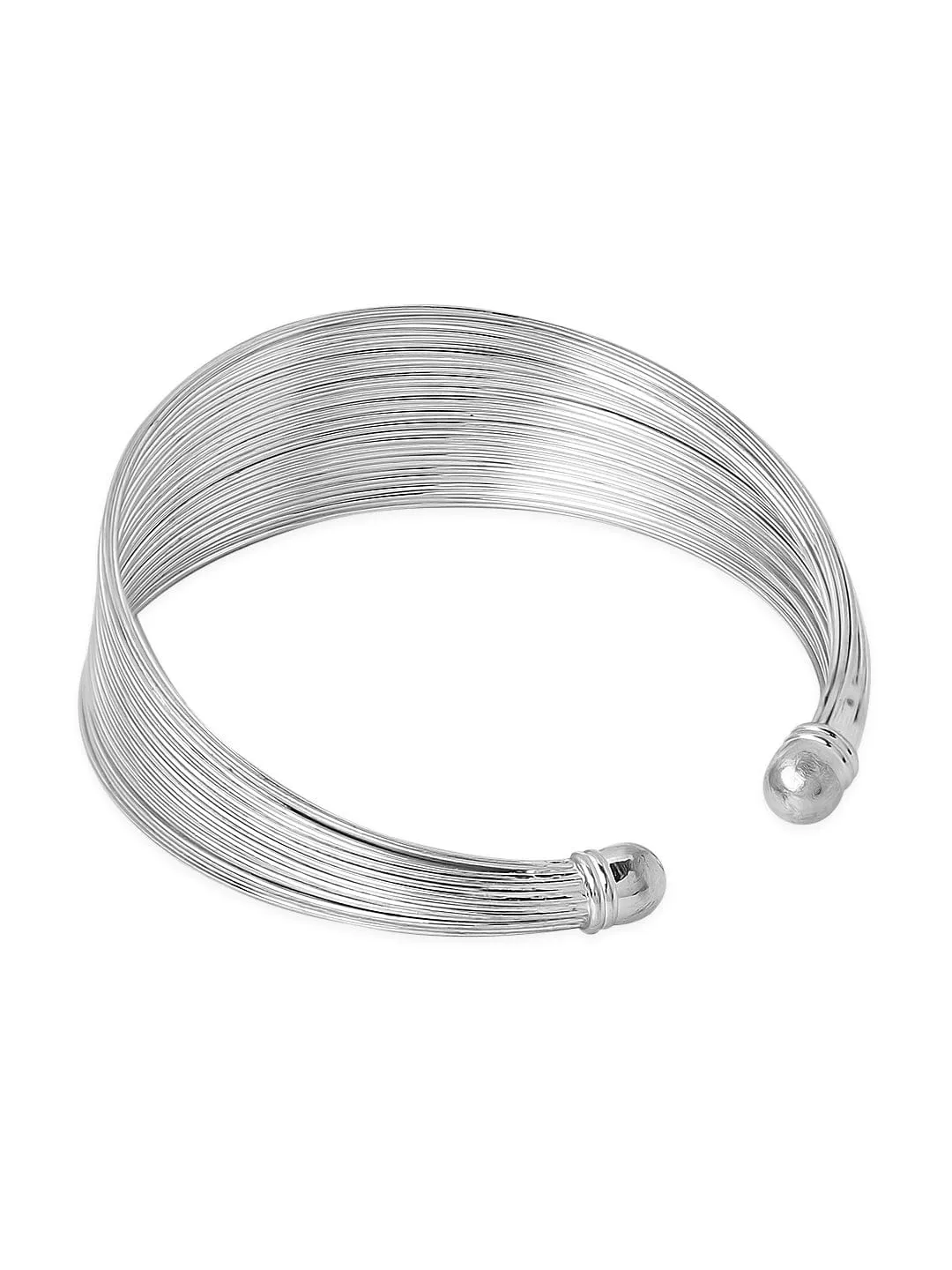 Rubans Silver-Plated Adjustable Textured Open Cuff Bracelet